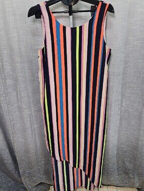 Project Runway Neon Striped Sleeveless Asymmetrical Maxi Dress